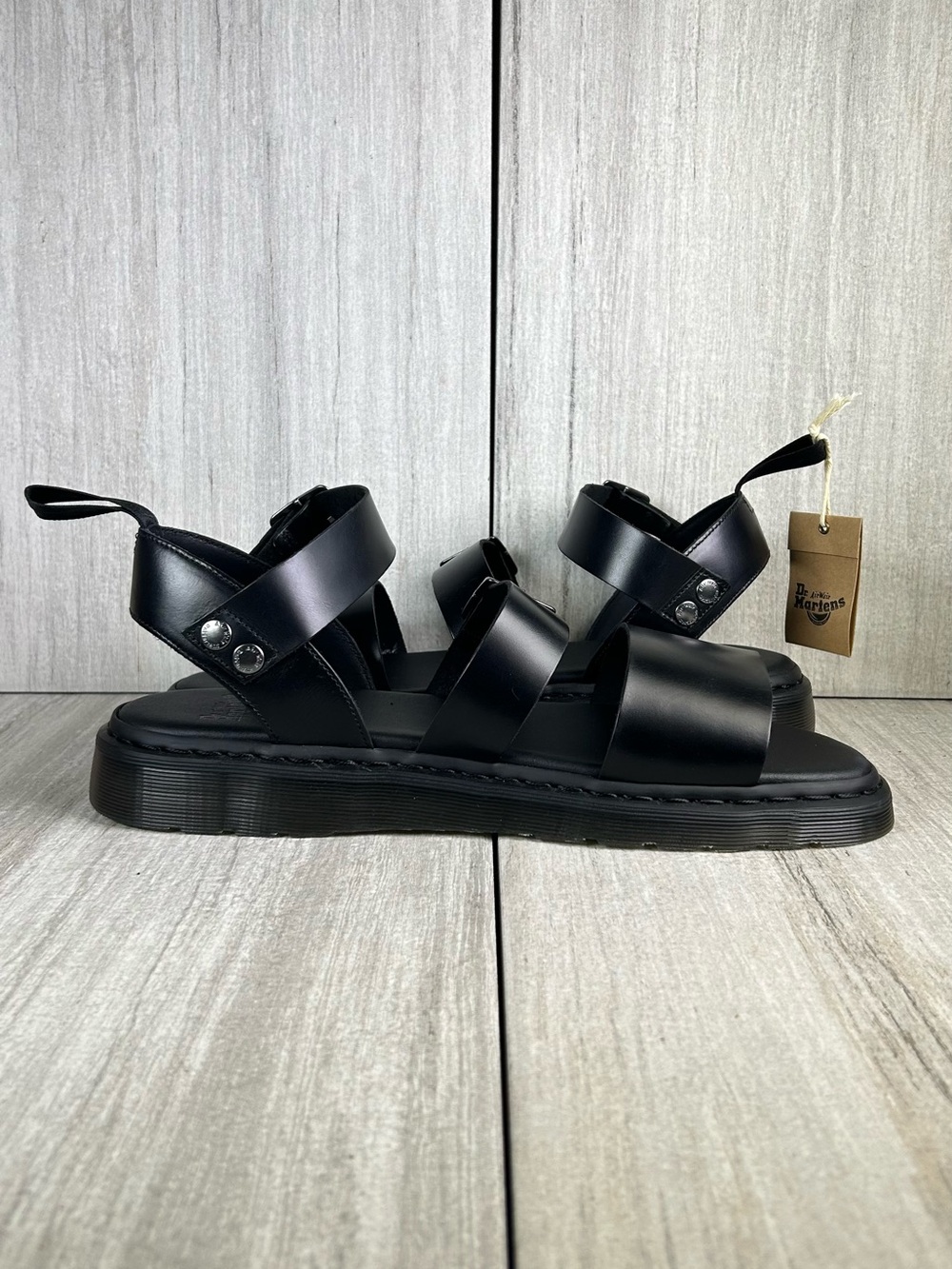 NEW Dr. Martens Docs Gryphon Black Leather Buckle Strap Sandal Shoe Mens Size 14 - Picture 4 of 11